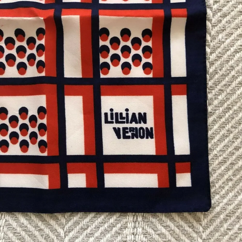Checkered Scarf Red White Blue Lillian Vernon Mod Boselli Italy 19x20 Vintage